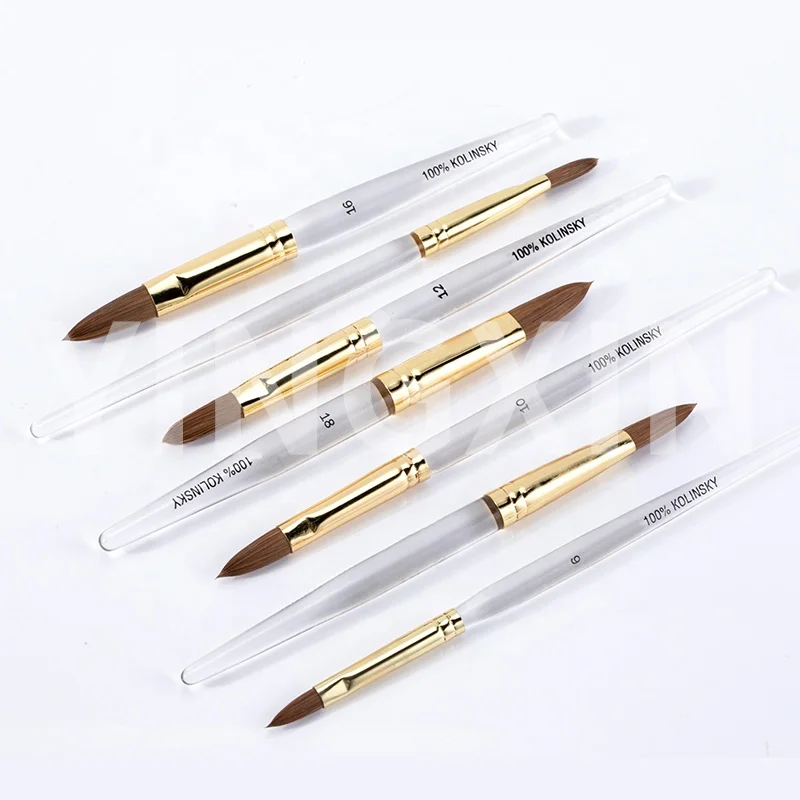 

Factory 100% Kolinsky Sable Hair Crimped Pen Ferrule With Transparent Acrylic Handle Nail Art Brush, Customized color