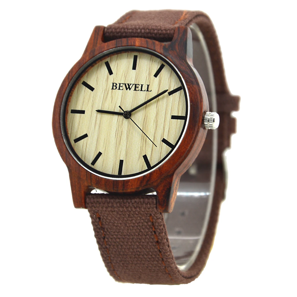 

Bewell Red Sandalwood Watch for Men Wrist Watches with Private Label Canvas Strap Quartz Watch, Zebra, red sandalwood etc or custom