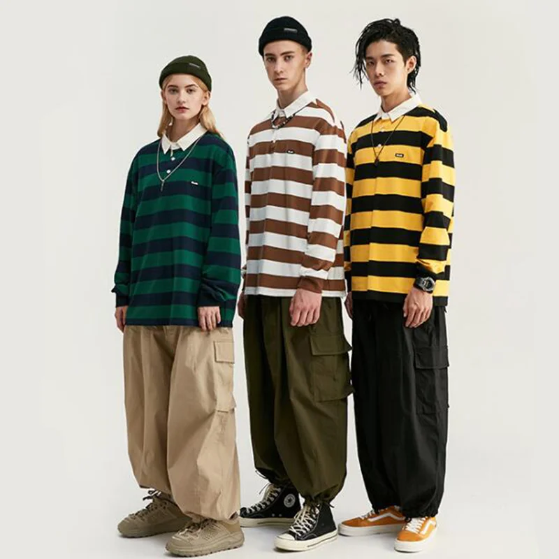 

2021 New Arrivals Hot Sale High Quality Long Sleeve Young Men Polo Shirt Korean Striped Custom Polo Shirt