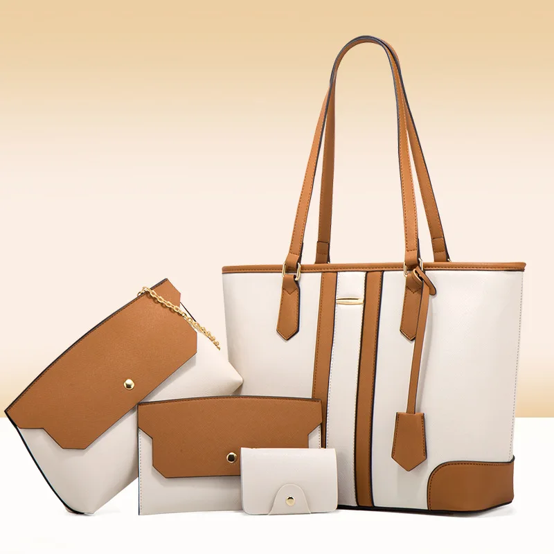 

High Quality Women's Tote Composite Bag 4 Piece Set Handbag Leather Shoulder Messenger Bag Luxury Bag Set Handbags, Brown,pink,white,black,blue