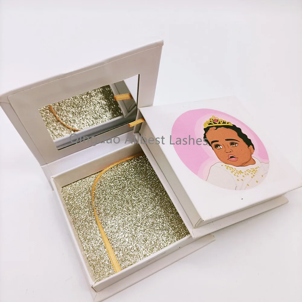 

Wholesale New Design Cute white Square 3d Mink Eyelash Packaging Box Custom Small Lash Box with mirror
