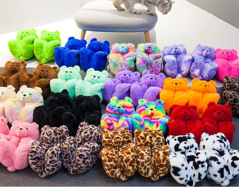 

Popular Winter Warm Cotton Home Teddy Bear Slippers  Kids Babies Mommy And Me Teddy Bear Slippers Plush for women, Rich color