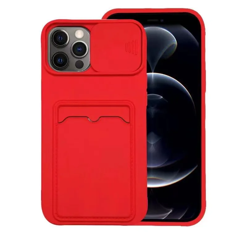 

New style Lens Protection Storage ID Credit Card Solid Color Case for Iphone 11 12 Pro Max X XS XR Soft TPU Cover