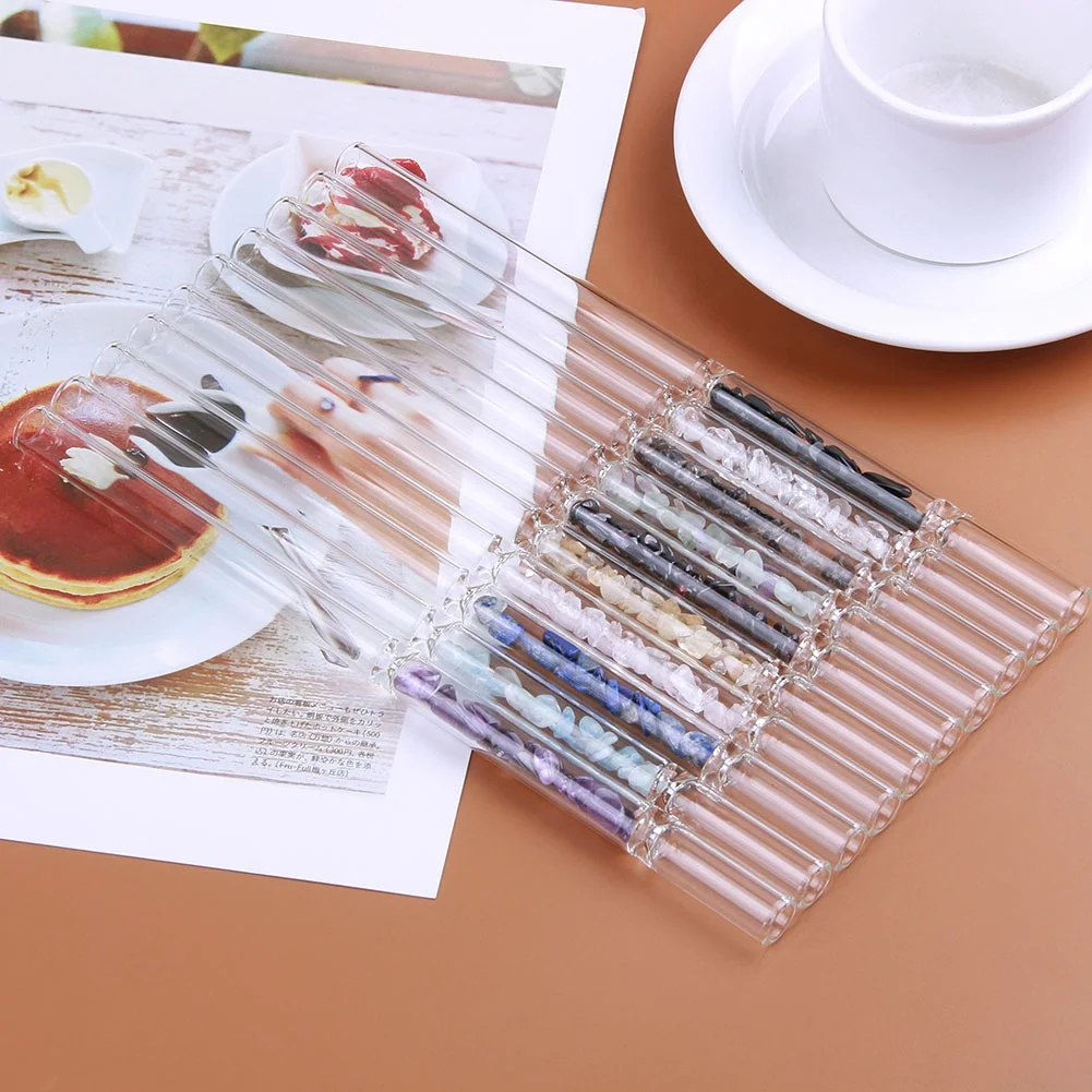 

Eco Natural Crystal Elixir Chips Stone Gem Infused Cup Drinking Reusable Glass Straws