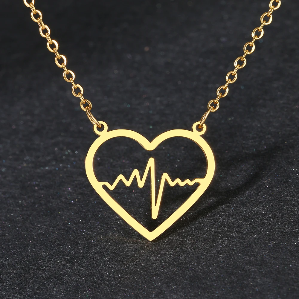 

Stainless Steel Necklaces Heart Heartbeat Pendant Charm Chain Choker Aesthetic Fashion Necklace For Women Jewelry Wedding Gifts, Silver gold