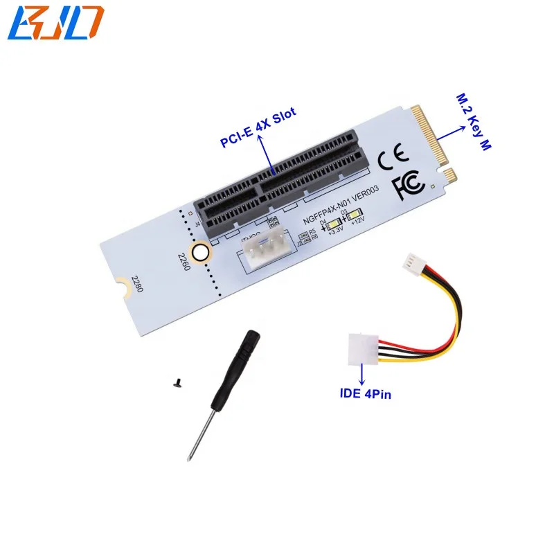 

NGFF M2 to PCI-e 4X 1X Slot Riser Card Set M.2 Key M to PCIe X4 Adapter with LED Voltage Indicator for NVME for Miner Mining, White