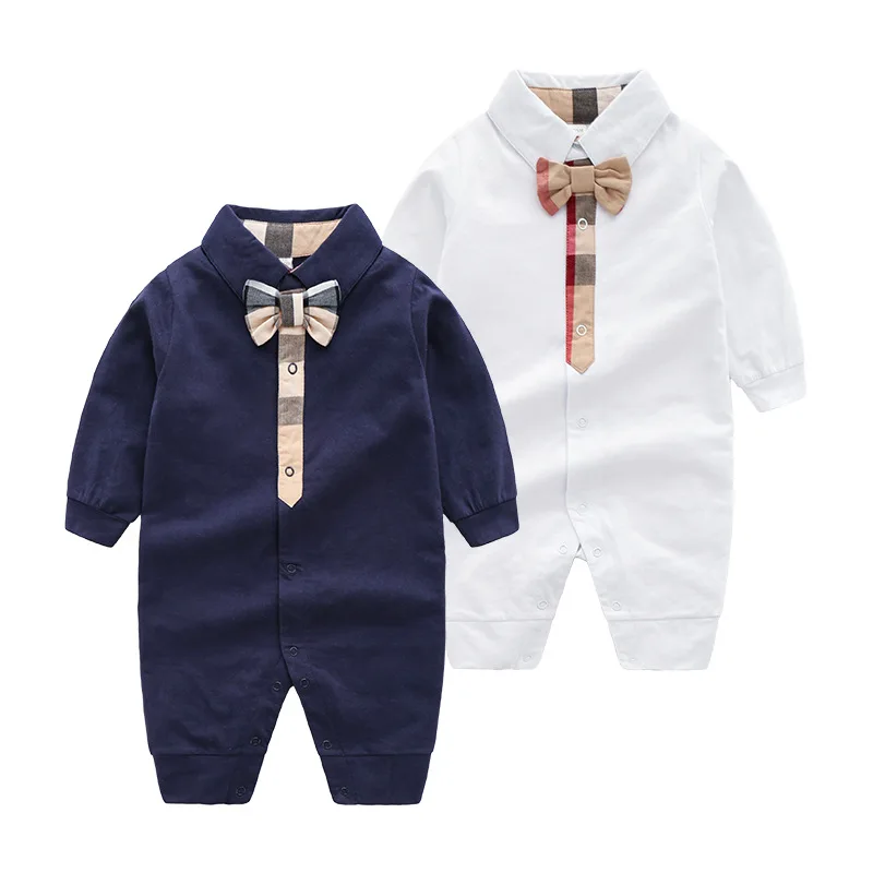 

Baby spring and autumn fashion British style gentleman bow clothes newborn cotton romper knitted baby clothes