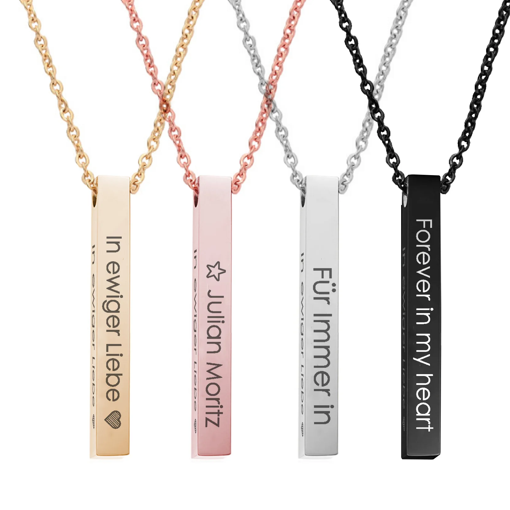 

Four Sides Customized Logo Engravable Name Date Chain Necklace Stainless Steel Blank DIY Square Engraved Bar Necklace, Picture shows