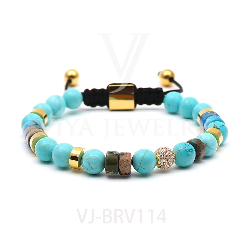 

Handmade Macrame Natural Stone Beads Bracelet Pave Ball Beads Jewelry, Multi-colors