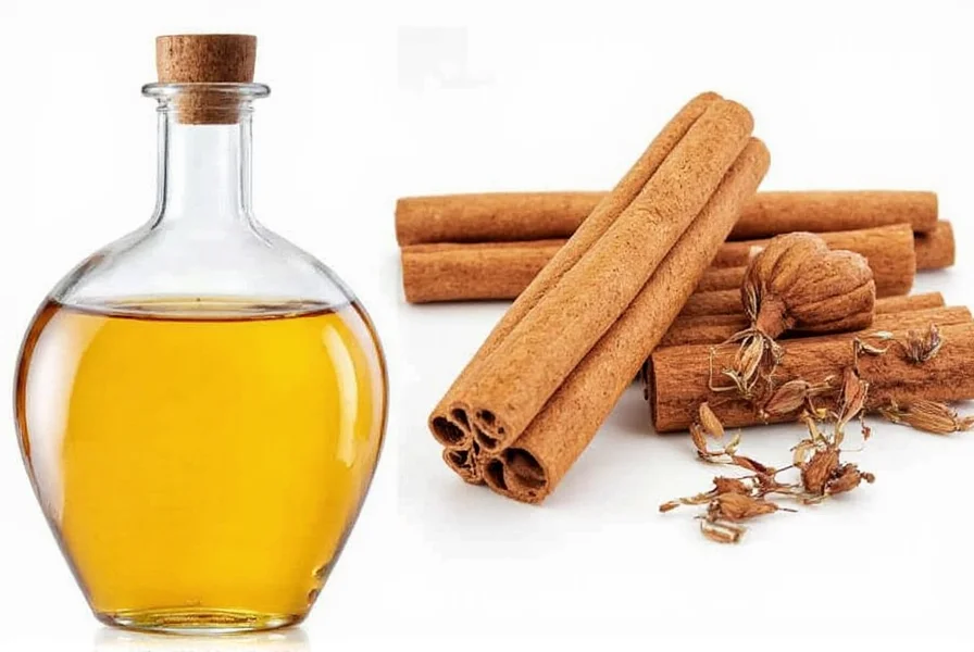 Step-by-step visual guide showing cinnamon sticks steeping in clear alcohol within a glass mason jar, with proper labeling and storage conditions