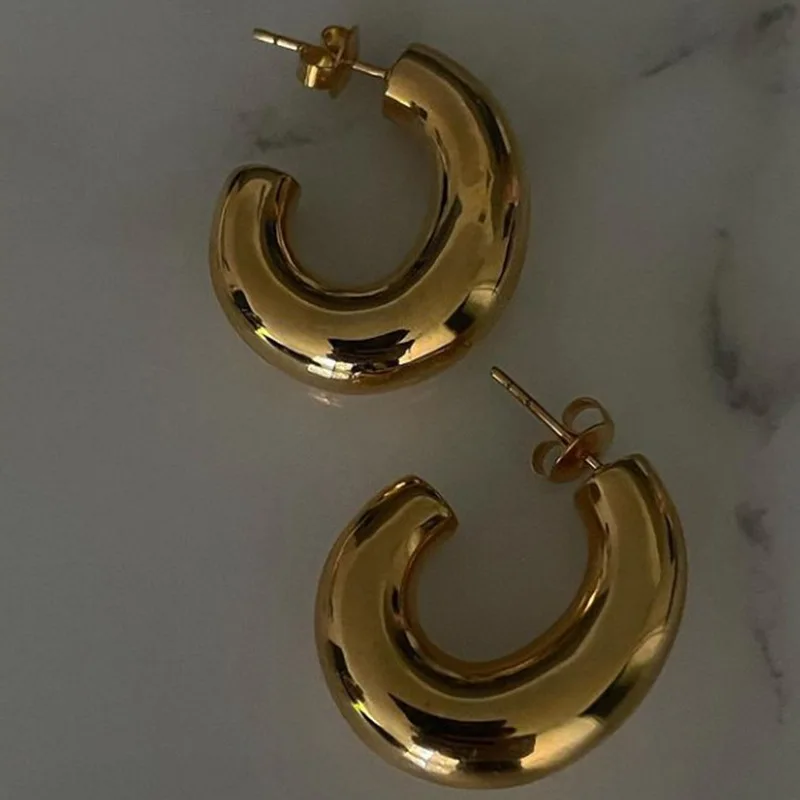 New Trendy Earring 18K Gold Plated Chunky Hollow C Hoop Earrings Stainless Steel Earrings Wholesale