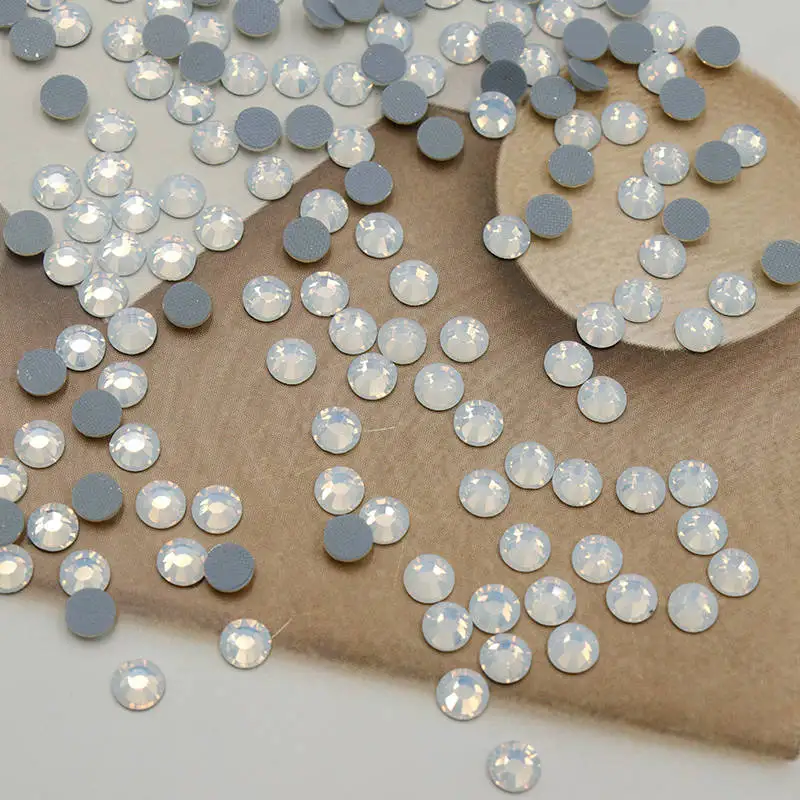 

High Quality Lead Free White Opal Clear Hotfix Flat Back Crystal Rhinestone with Mesh Strong Glue Bottom