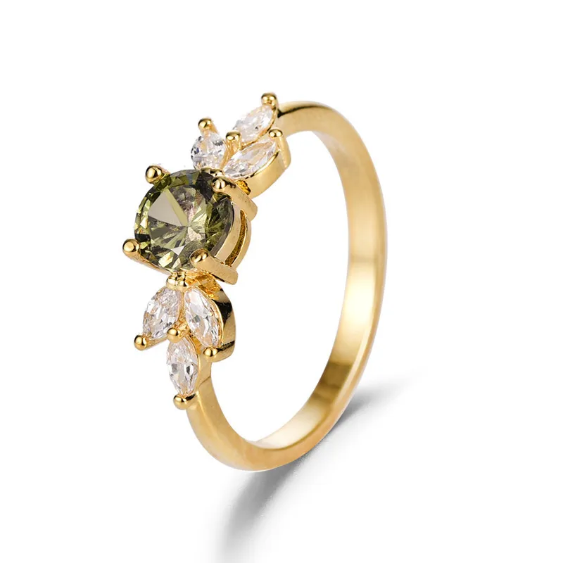 

New Hot Selling Gold Plated Emerald Rings Diamond Set Zircon Jewelry, Gold color