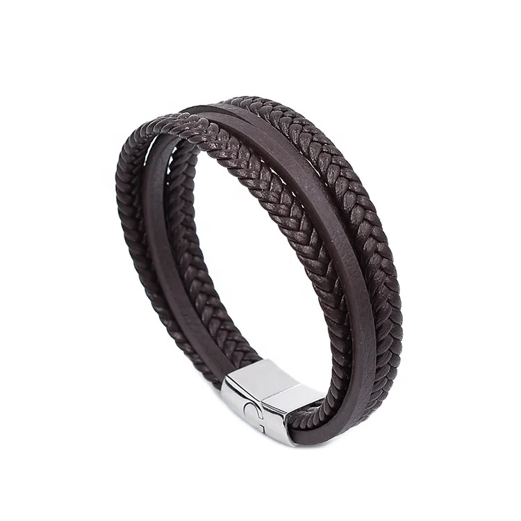 

High quality magnetic clasp multi layer men bracelet leather bracelets, Customized