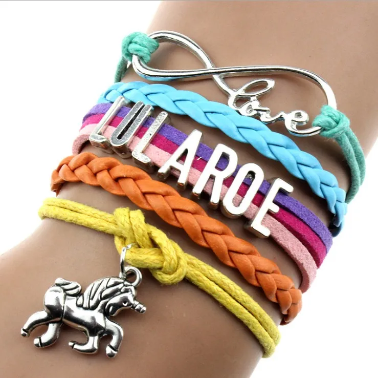

2021 Trendy Rainbow Charm Bracelet Unicorn Bracelet For Girls Leather Woman Bracelet,Mix 8 Colors,Gift For Children Party