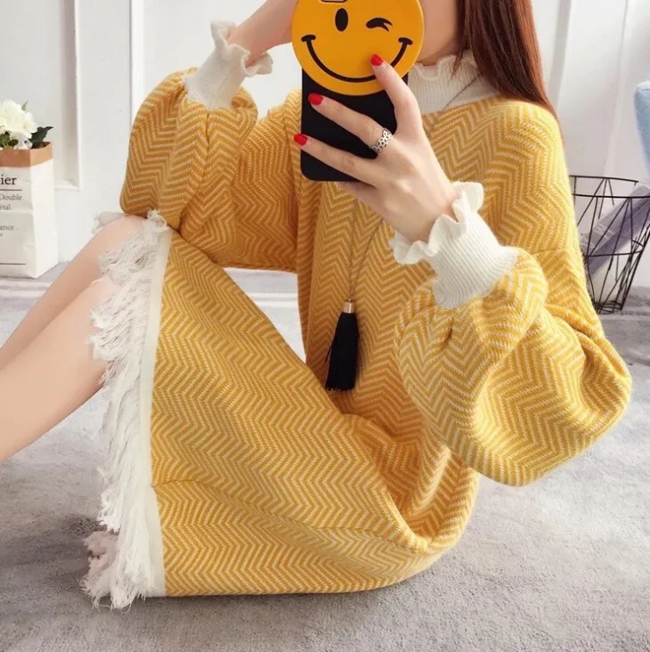 New arrival korean style office lady slim fit princess sleeve women sweater dress