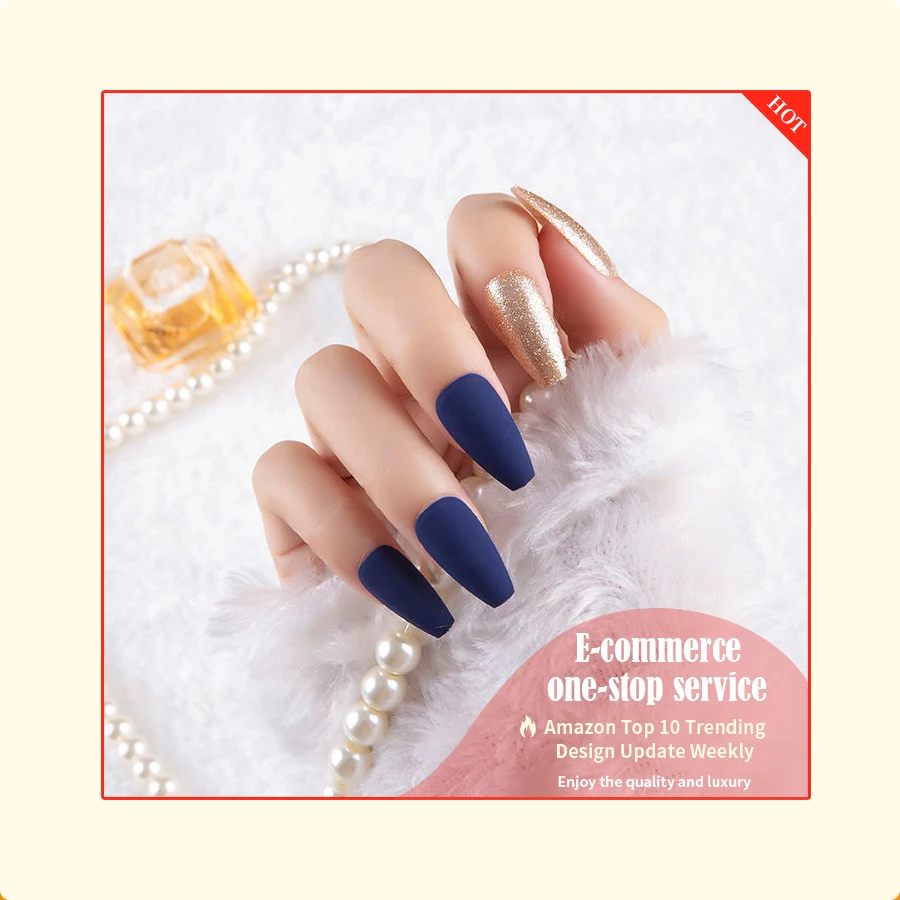 

Nails Supplier Salon Quality Full Cover Matt Designed Dark Blue Coffin Faux Ongles Press On Nails