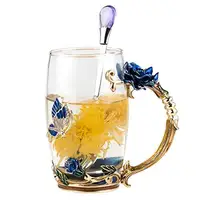 

Wholesale Gift Enamel Rose Tea Coffee Drinking Water Glass Mug Cup with Handle