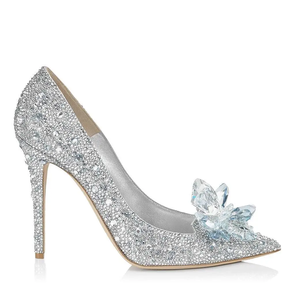 

S1113F Pointed Rhinestone High Heel Cinderella Crystal Stiletto Heel Sexy women Bridesmaid bridal wedding shoes