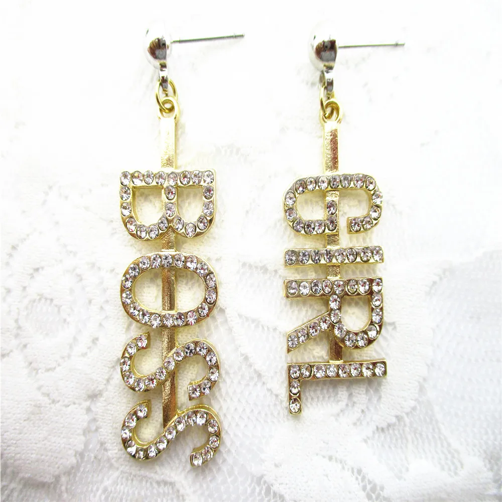 
sexy,boss,girl,truth,facts,gold with crystal rhinestone letter statement earring 
