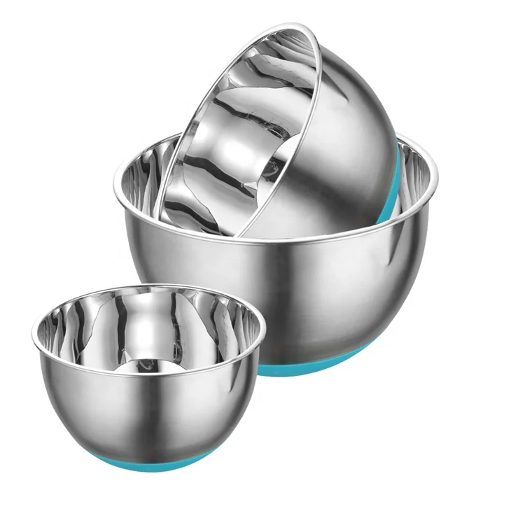 

Round shape stainless steel thermal salad bowl with silicone bottom, Teal