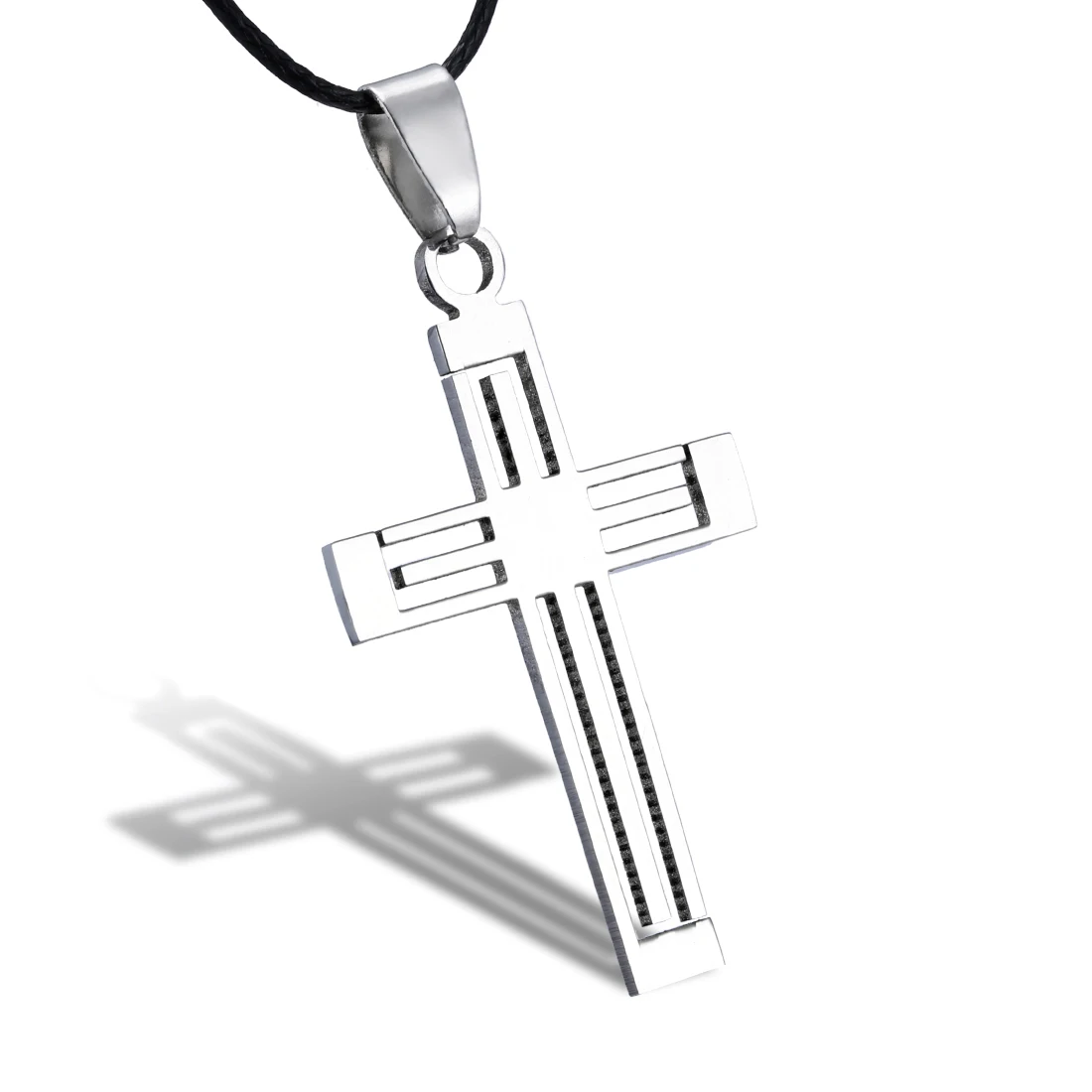 

Fashion Party Rap Jewelry Hips Hops Stainless Steel Jewelry Silver Color Christian Cross Pendants Necklaces for Men, Steel color