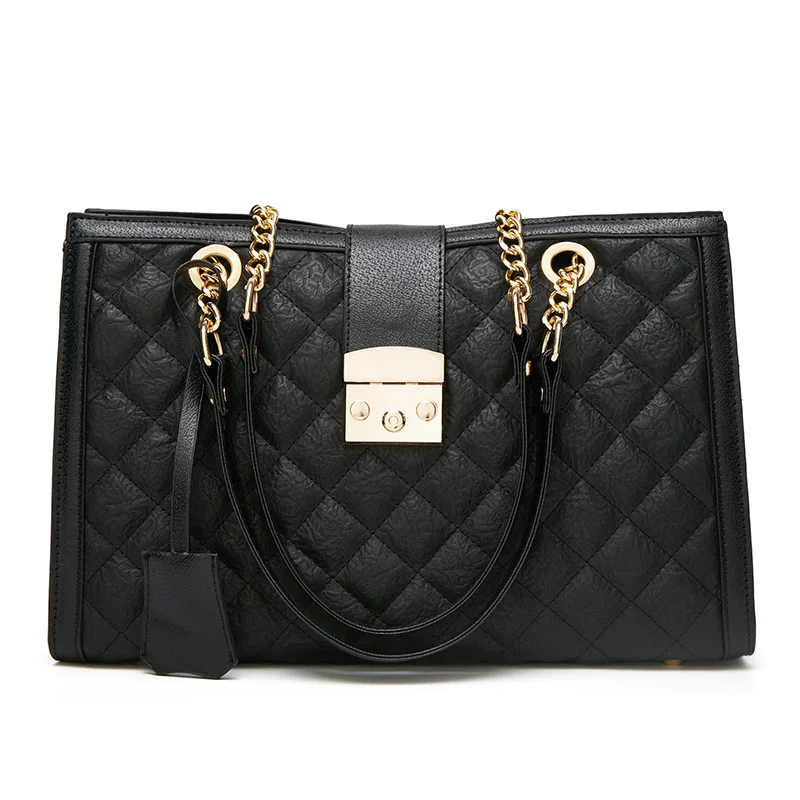 

2021 new rhombus large bag tote European and American fashion shoulder bag messenger chain female bag, Brown