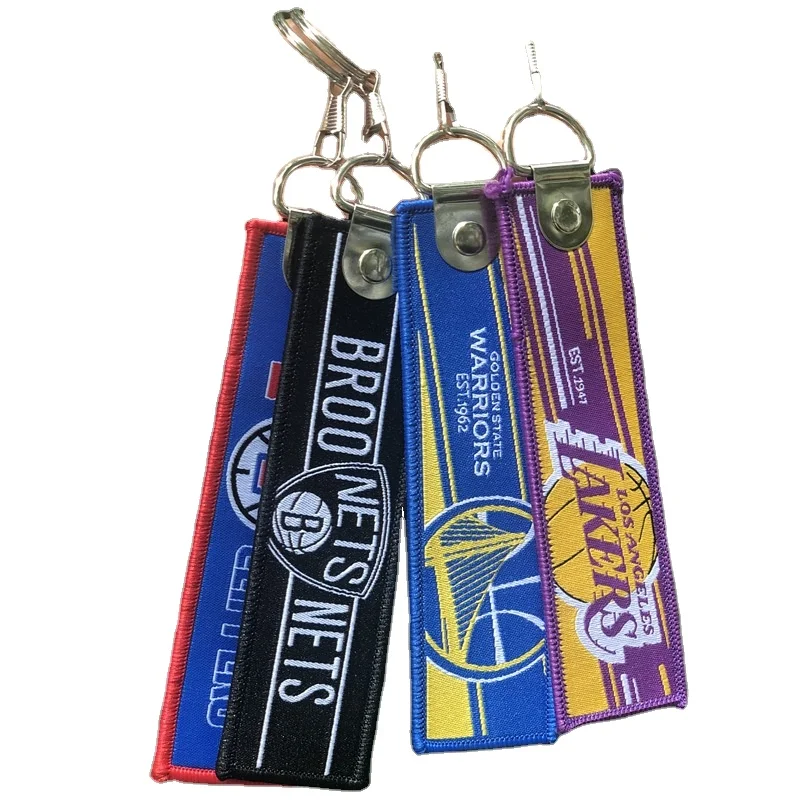 

Custom basketball team logo key holder patch ring chain fabric tag custom embroidery keychain