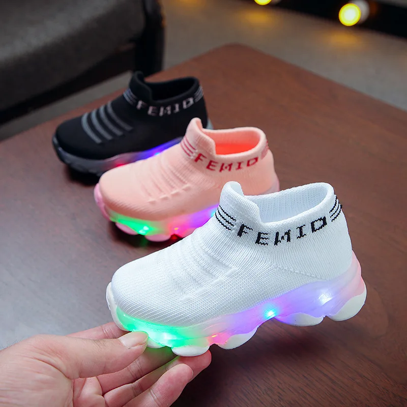

Waterproof Fiber Optic Glowing Kids Baby Child Shoes Led Light Up Shoe Box for Kids With Light Flashing Led Boys Girls Shoes OEM, Pink, black,white