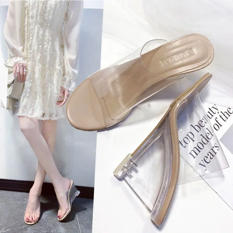 

2021Transparent block clear heels wedge heel platform shoes ladies Pumps Women's Sandals, As picture shows