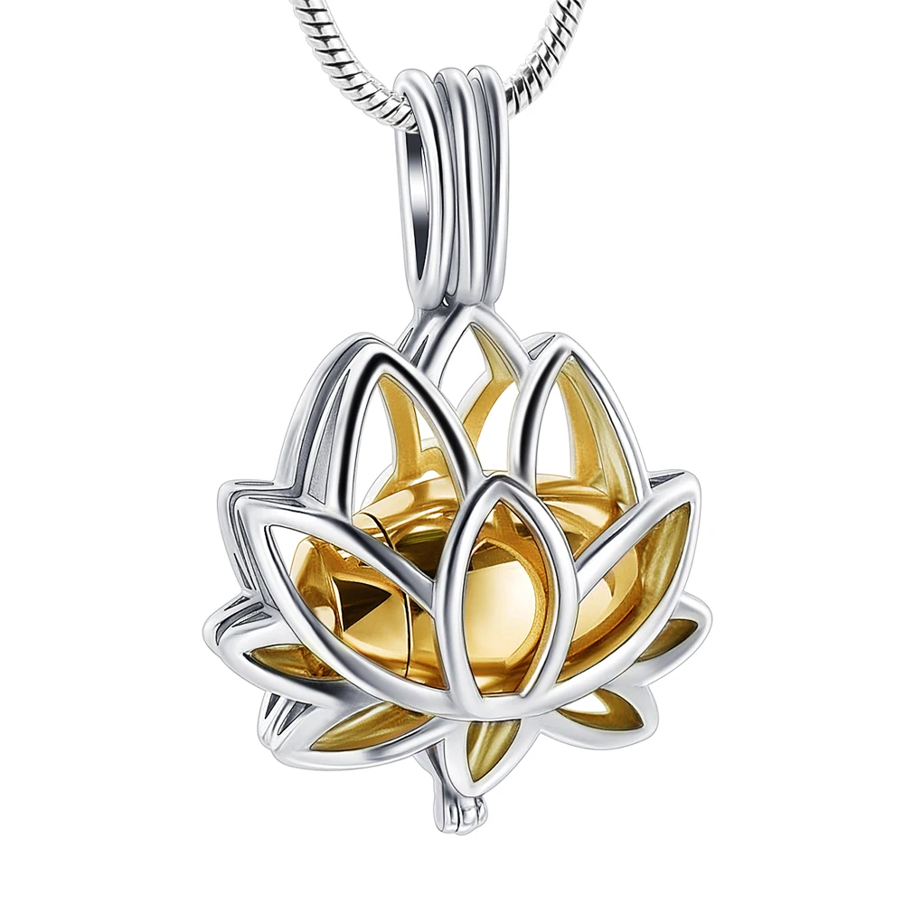 

2021 New Design Gift Stainless Steel Necklace Detachable Lotus Hold Mini Urn Cremation Jewelry Pendant Necklace for Ashes, See picture