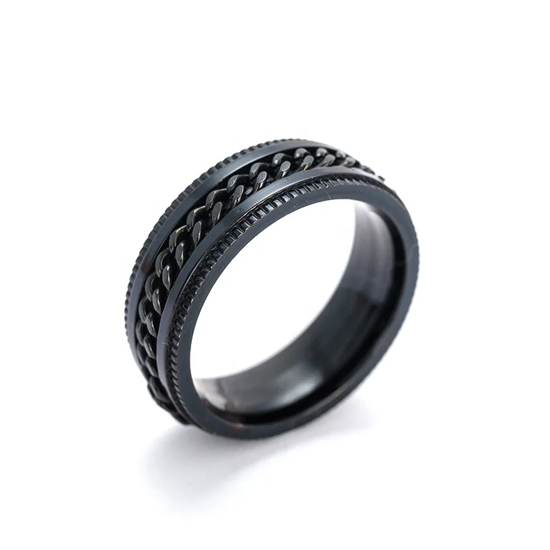 

Factory Direct Stainless Steel Classic Embossed Plating Ring, Black Rotatable Chain Men Ring