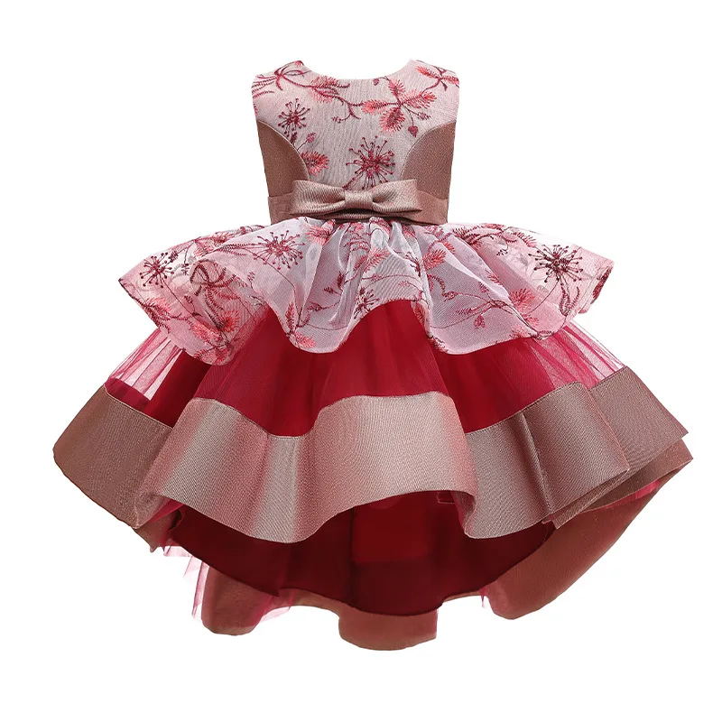 

Kids Fluffy Lace Embroidery Lace Dress Tailing Children Princess Dresses 2230