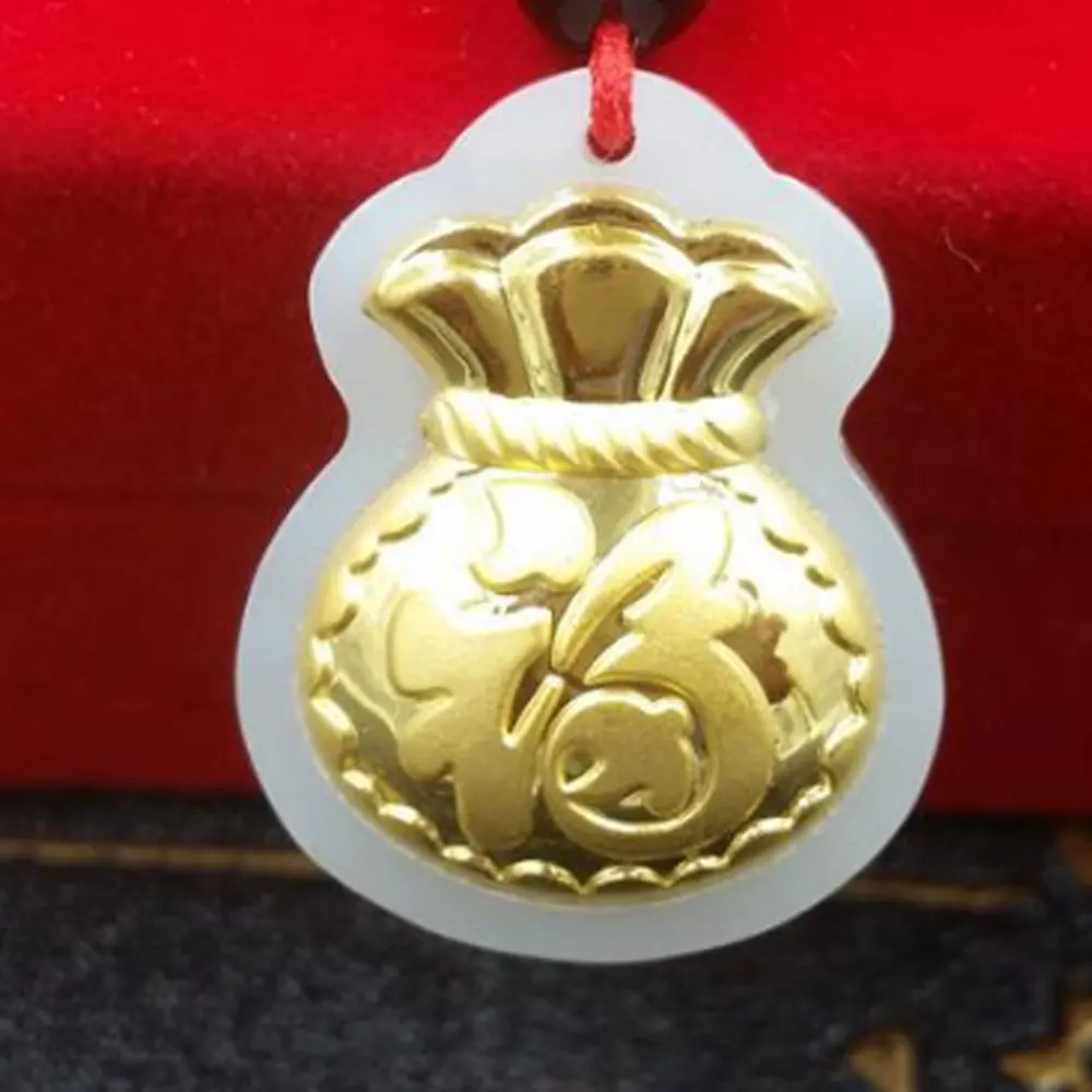 

fahion Chinese 24k gold plated money bag hetian jade crystal charm pendant necklace jewelry