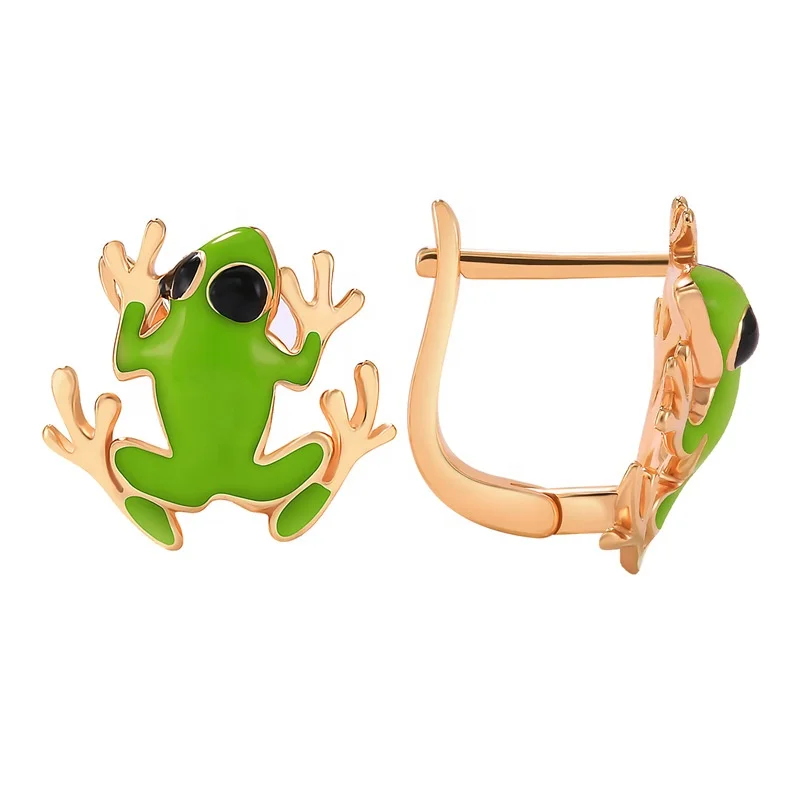 

S925 Sterling Silver Cute Frog Hoop Earrings Women Girls Animal Enamel Stud Earrings Piercing Female Party Fine Fashion Jewelry