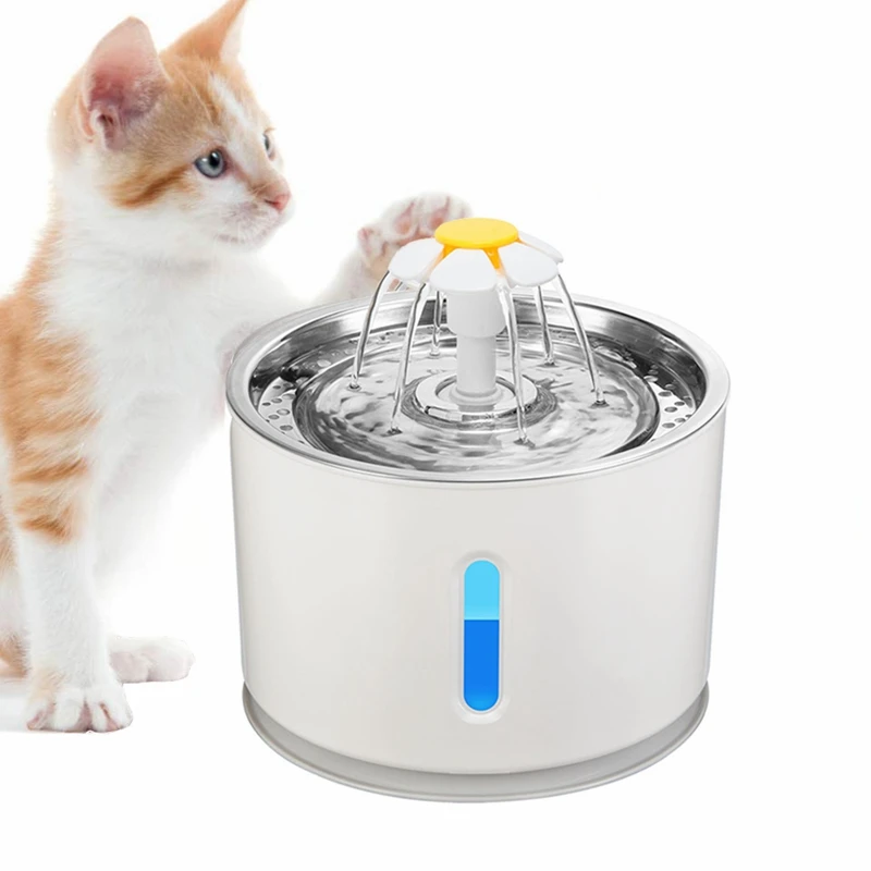 

2.4L Automatic Circulation Water Fountain Stainless Steel Water Dispenser Replaceable Filtration Pet Dog Cat Drinking Feeder, Green;blue;orange;white;gray
