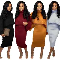 

wholesale warm turtleneck sleeveless sexy party sweater set women two piece suit high collars sweater dress lady