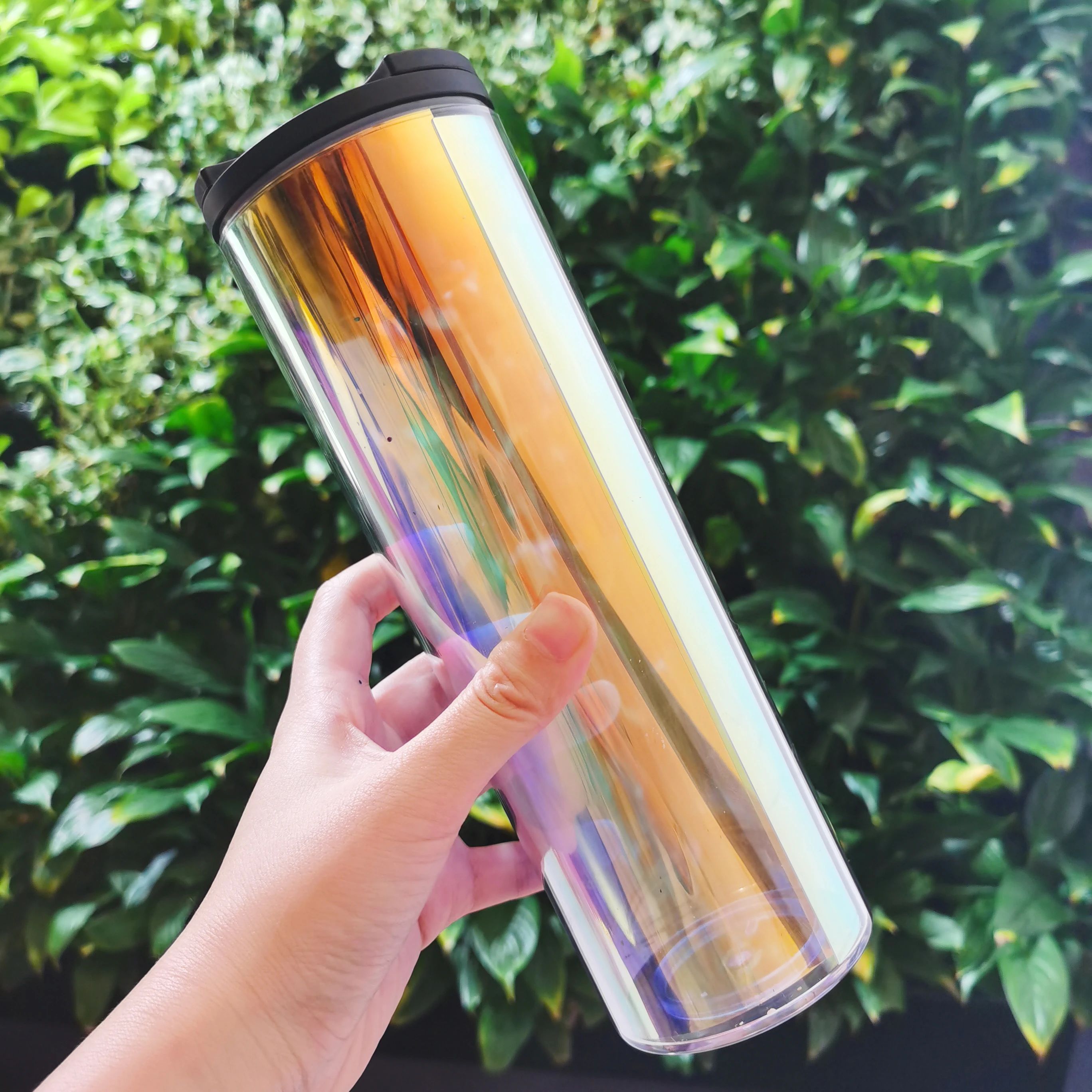 

Wholesale color straight 16oz plastic skinny double wall matte acrylic cold coffee cup tumbler with direct drinking lid