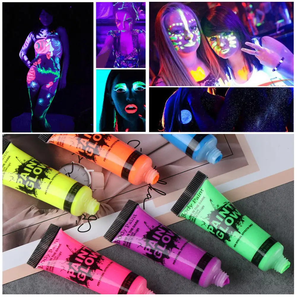 8 Tubes 10ml/0.34oz Uv Neon Face & Body Paint 8 Colors Neon