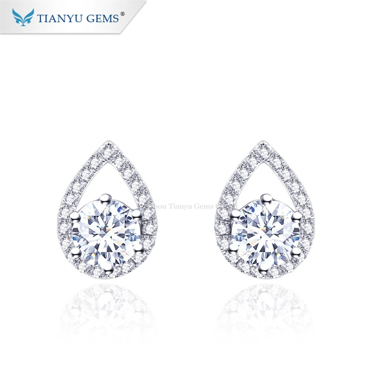 

Tianyu gems pear shape moissanite simple earring fashion jewellery synthesis diamond gold earring