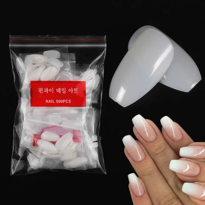 

Wholesale 500pcs/bag Long Ballerina Nail Coffin ABS Full Cover Pointed Nail Tips For Nail Salon