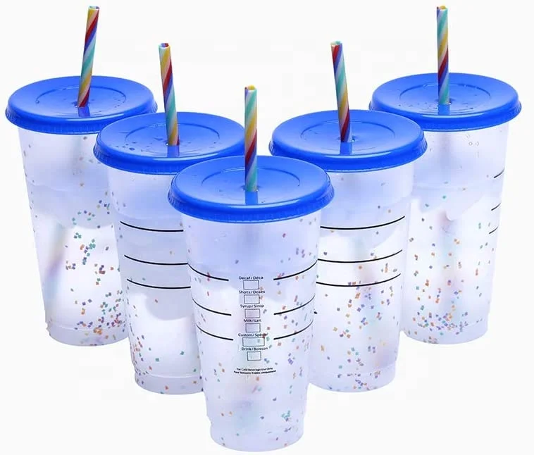 

16oz 24oz Reusable BPA Free creative color confetti chang cup with lid and straw, Pastel/ translucent