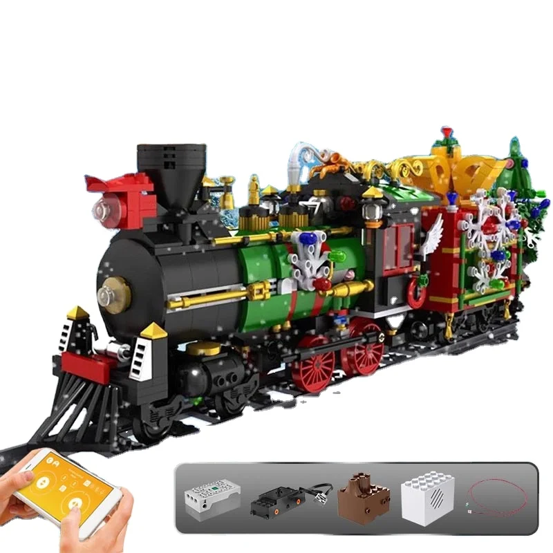 

Mould King 12012 Merry Christmas 1296 pcs Electric Train Toy Building Blocks Steam Train with Track Music Box