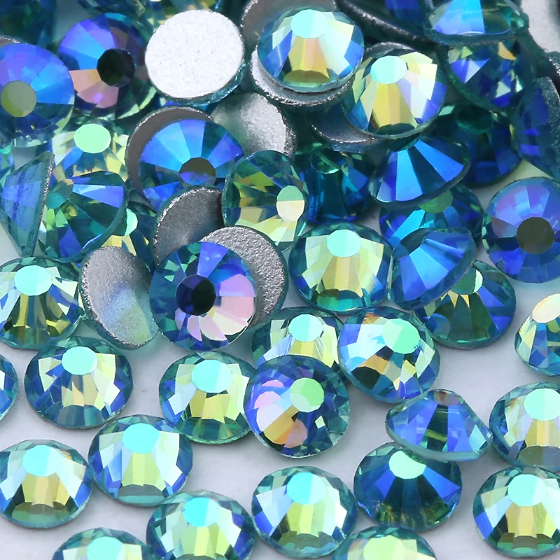 

Bulk Packs Plated Colors Aquamarine AB Round All Size Decoration Non Hot Fix Rhinestone