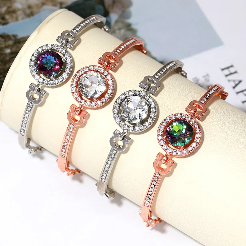 

New Fashion Crystal Rhinestone Bracelet Big High Stone Hollow Rhinestone Temperament Bracelet Adjustable Student Bracelet, As a picture