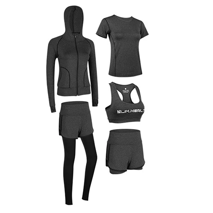 

5pcs/set Quick Dry Sports Running Yoga Clothes set Long Sleeve Jacket Fitness Gym Shirts Tops sports wear yoga pants sets, Customized colors