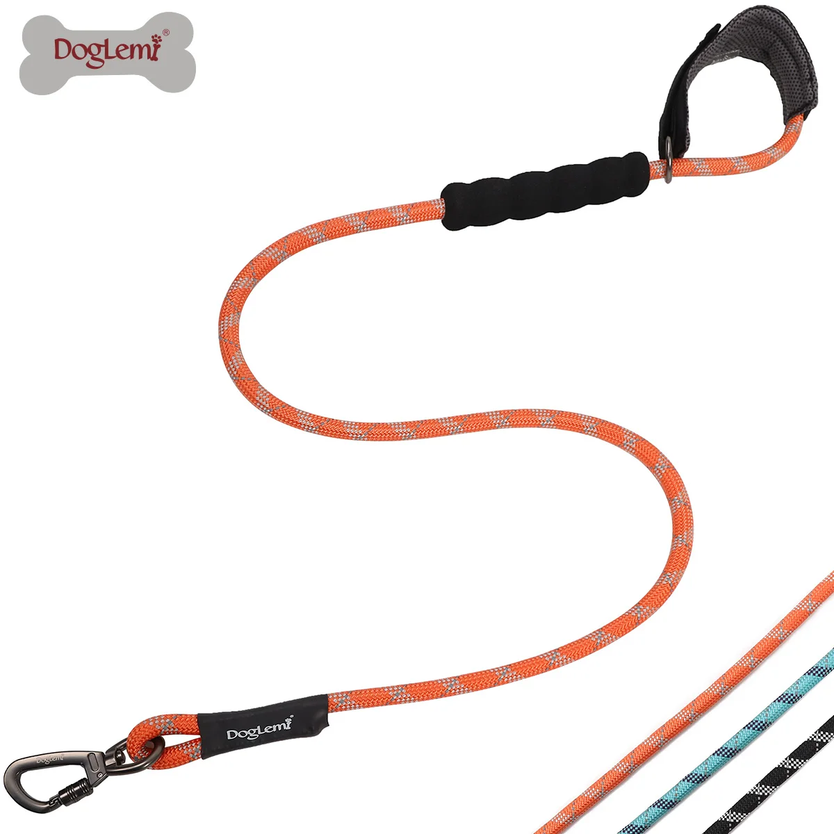 

Reflecting nylon dog round leash ,Padded handle pet dog rope lead, Blue, orange, black