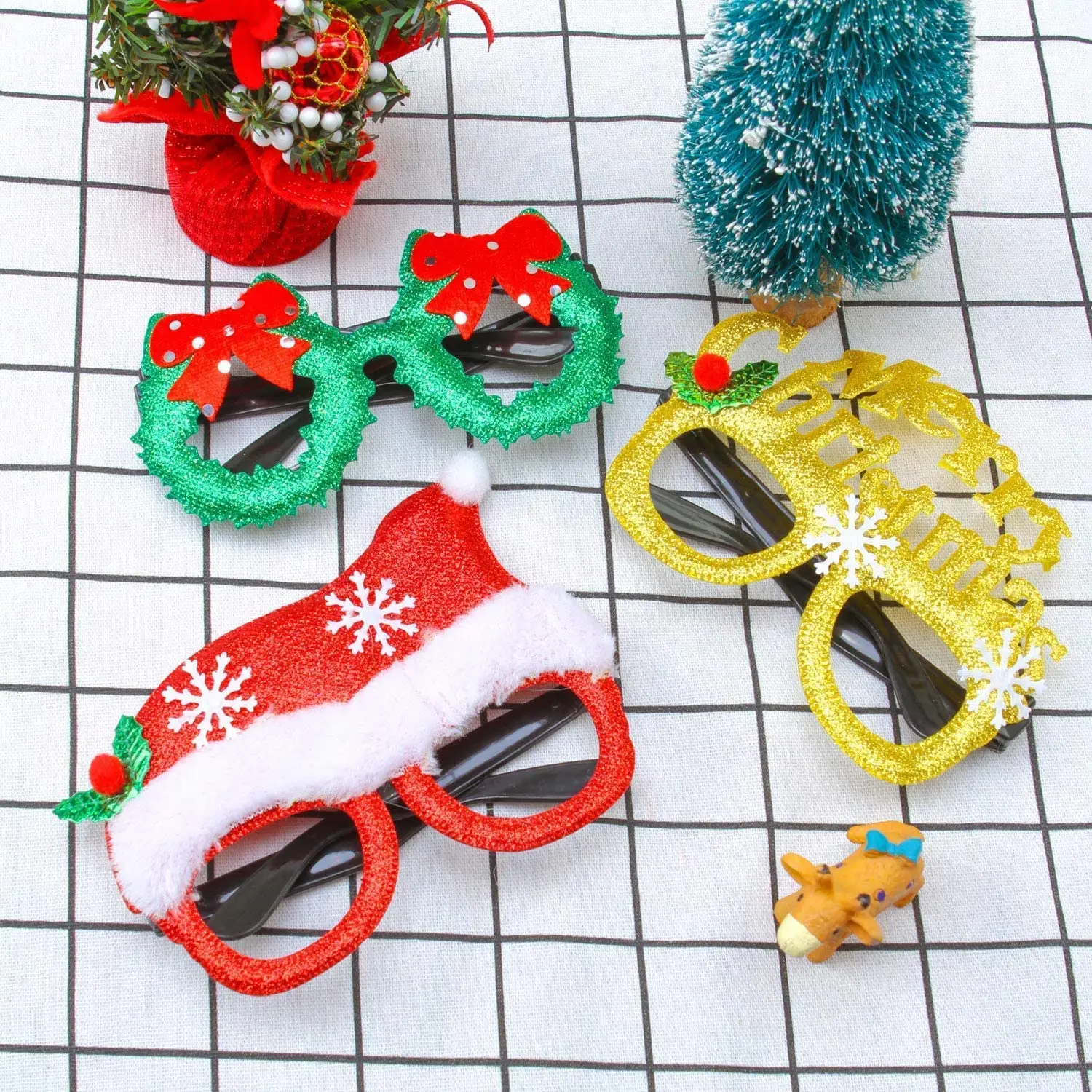 

Merry Christmas Glitter Party Glasses Frames Decoration Costume New Year Theme Eyeglasses for Children Best Gifts, Multi color
