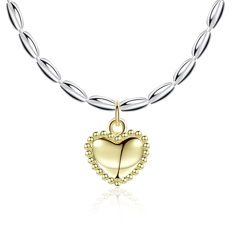 

Unique fashion 925 sterling silver necklace two tone plating heart pendant necklace for women gift gift