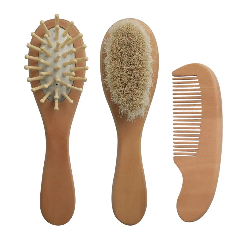 

Complete Newborn Grooming Kit Toddler Baby Hair Brush Set Infant Hairbrush with Soft Natural Goat Hair Bristles & Wooden Handle